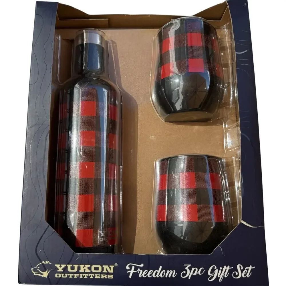Yukon Outfitters Freedom 3 Pc Gift Set Buffalo Plaid 25oz Bottle 2x10oz Tumblers